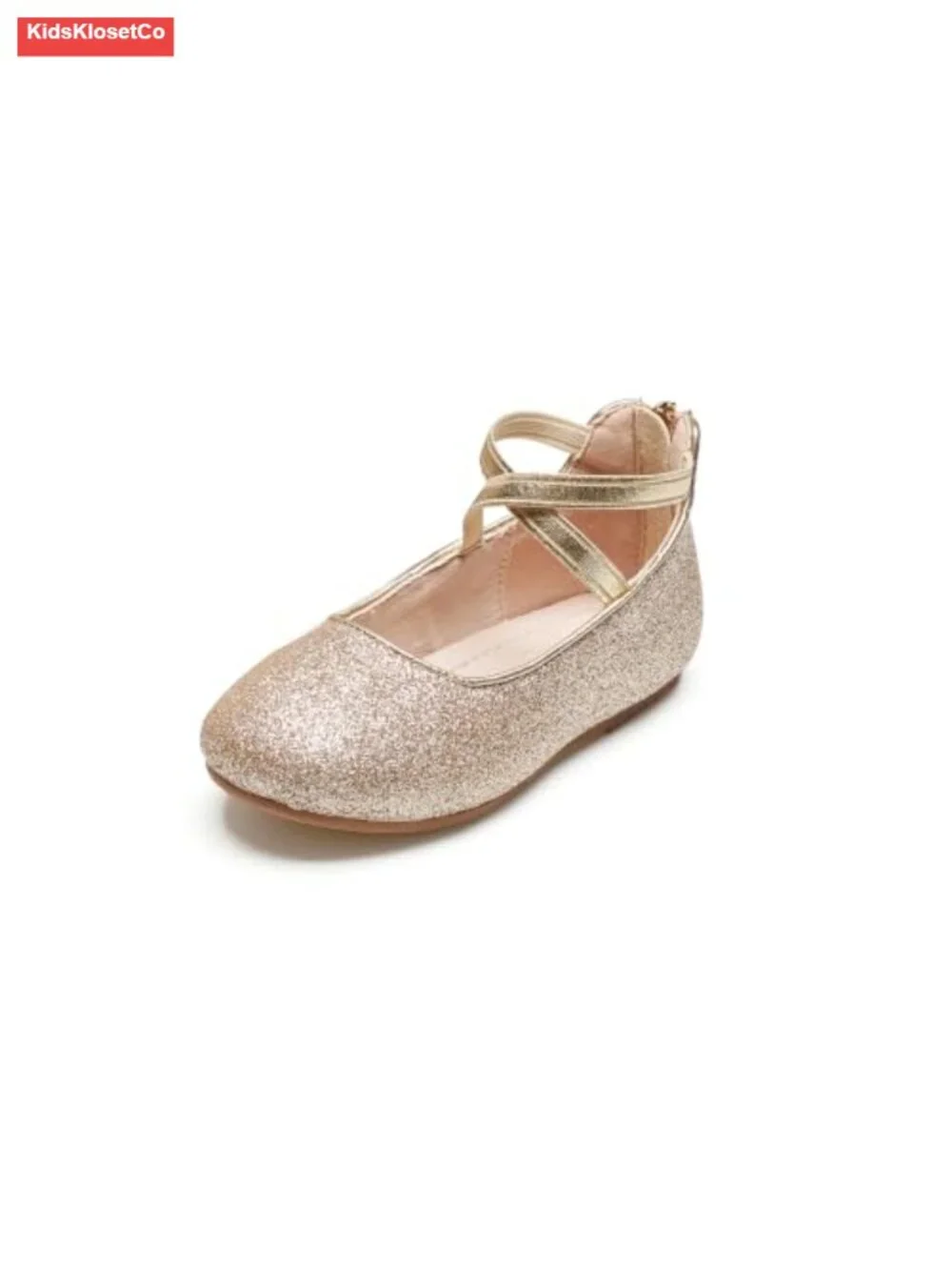 Kids Mary Jane Ballet Flats with Glitter, Zipper Closure, Slip-Resistant Sole